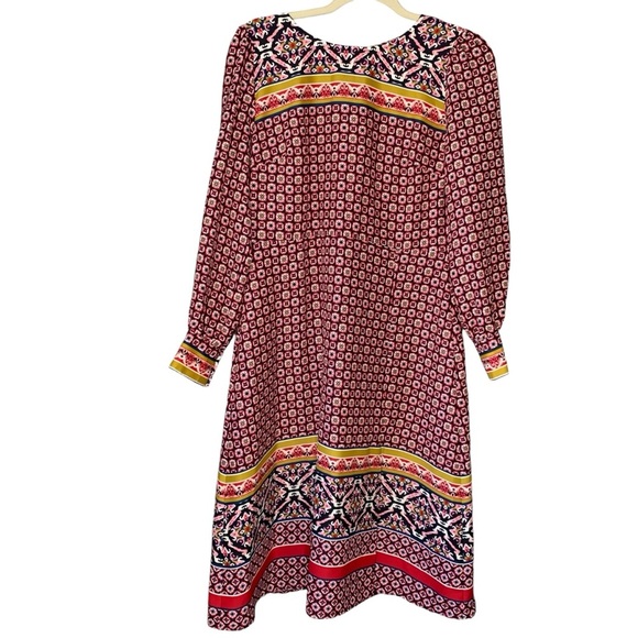 Loft red and navy abstract mosaic square print long sleeve shift dress. Size‎ 8P - Picture 1 of 13